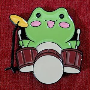 Cute Green Frog Drummer Enamel Pin